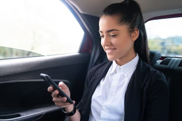 Passenger using phone in car